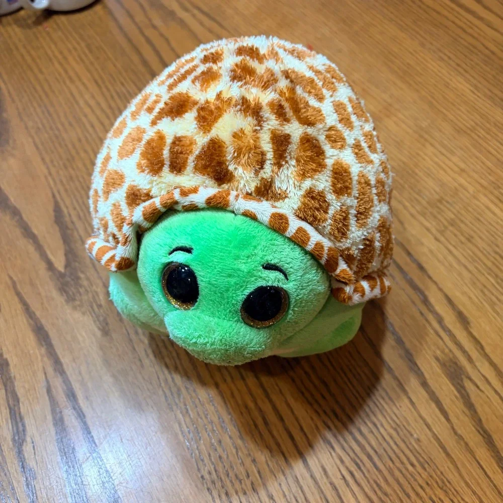 Ty Zoom Turtle Plush Beanie‎ Ballz Green Giraffe Print Shell Glitter Eyes 2013